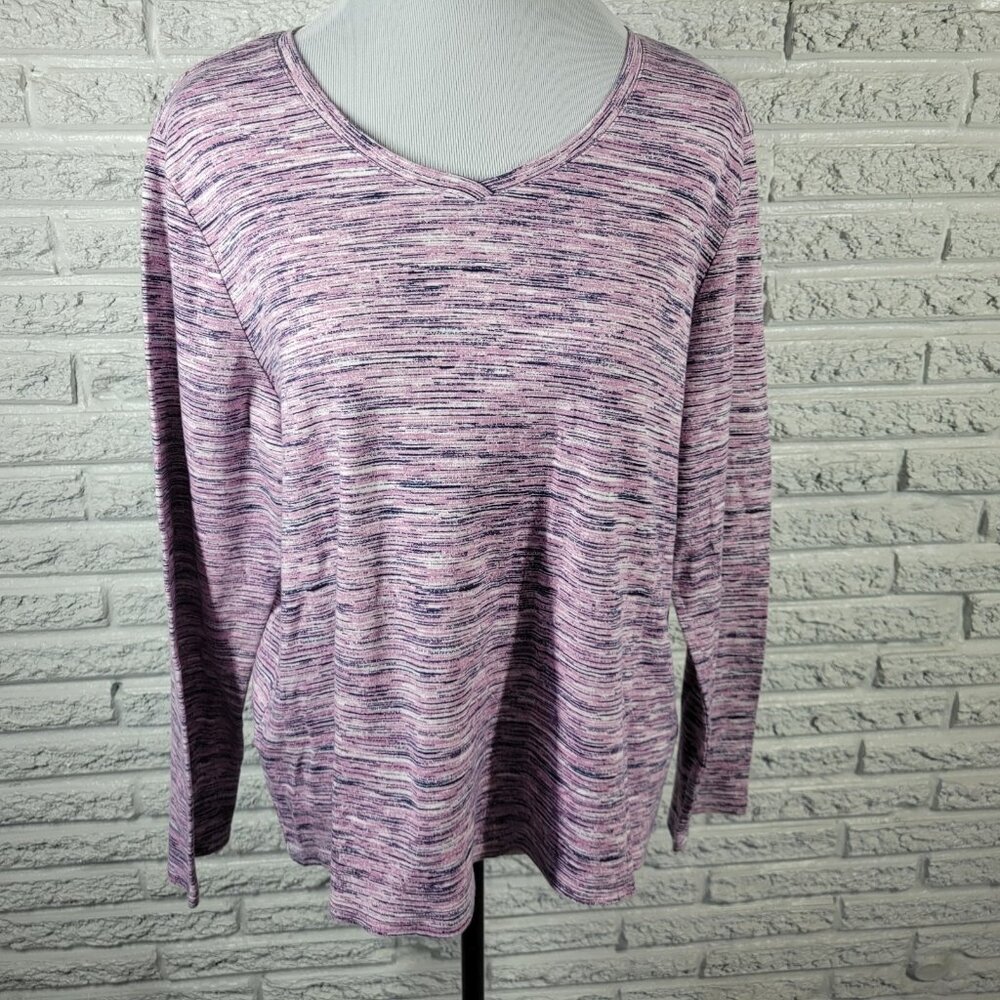 Croft Barrow Womens Top XXL Plus Tee Classic Long Sleeve Pink Heather A15E